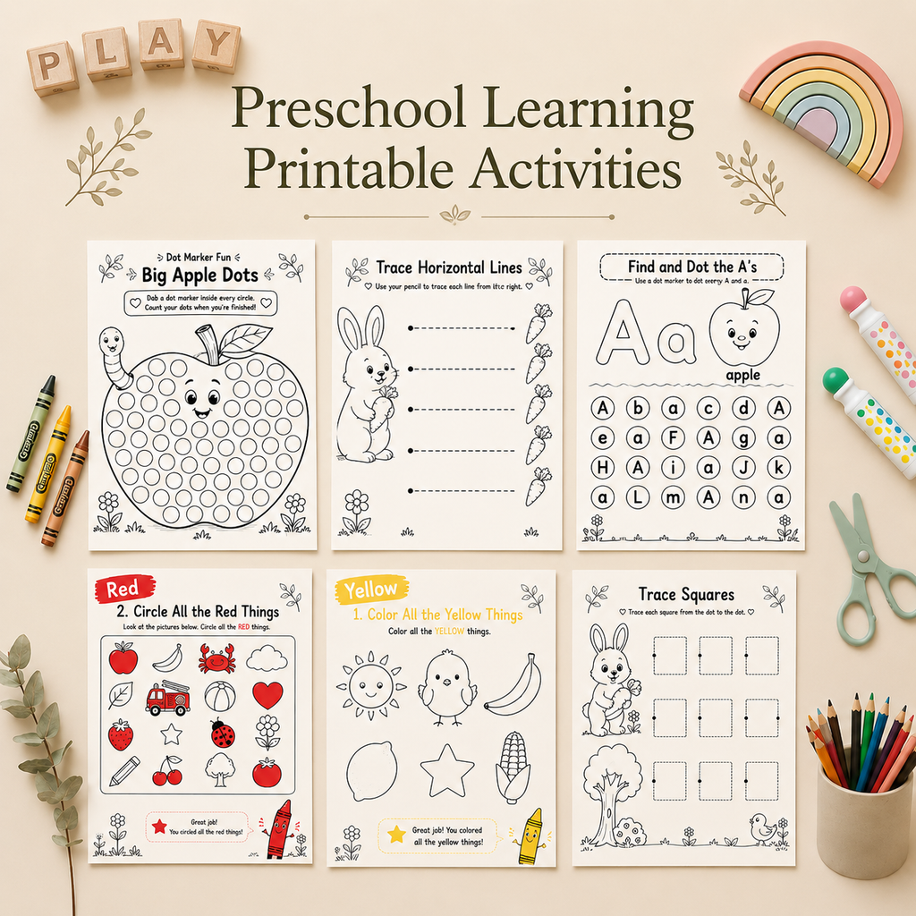 Preschool Learning Workbook | 80+ Printable Activities for Ages 2–5